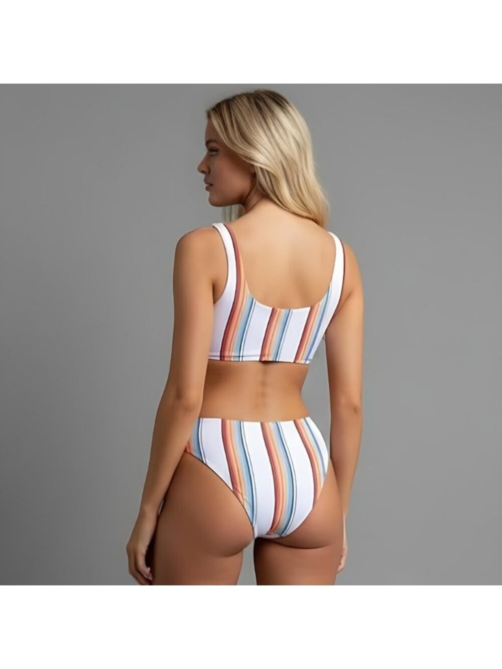 Boho Striped Bikini Swimsuit Bathing Suit - Picture 5 of 8